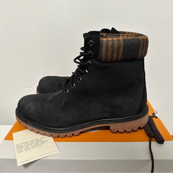 Timberland Boots Men's 11 Warm Lined 6" WATERPROOF Black Nubuck Plaid Tan Boots - Picture 6 of 13